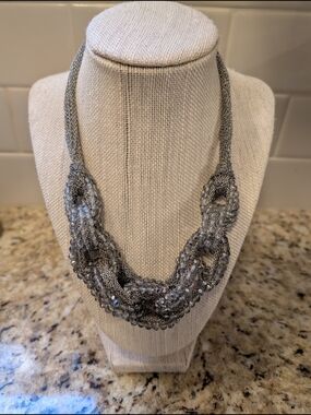 Banana Republic Silver Beaded Braided Statement Necklace
